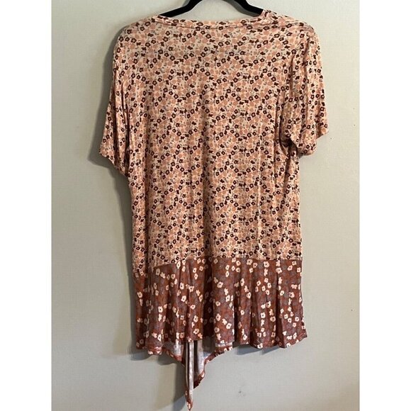 Logo Floral Top M Tan Boho Western Euro Summer Casual Neutral Hippie Retro - Picture 6 of 9